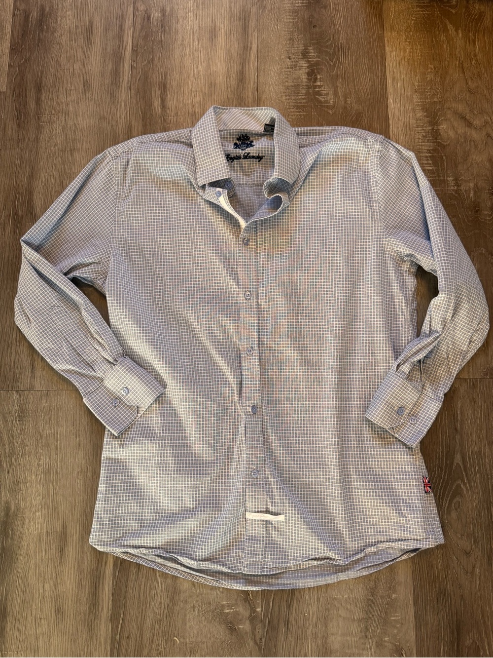 English Laundry Men's Blue White Plaid Button Up Shirt Size 16 32/33